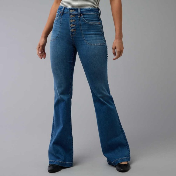 American Eagle Super High Rise Flare Jeans Womens 4 R Regular Stretch Y2K Style - Picture 3 of 15